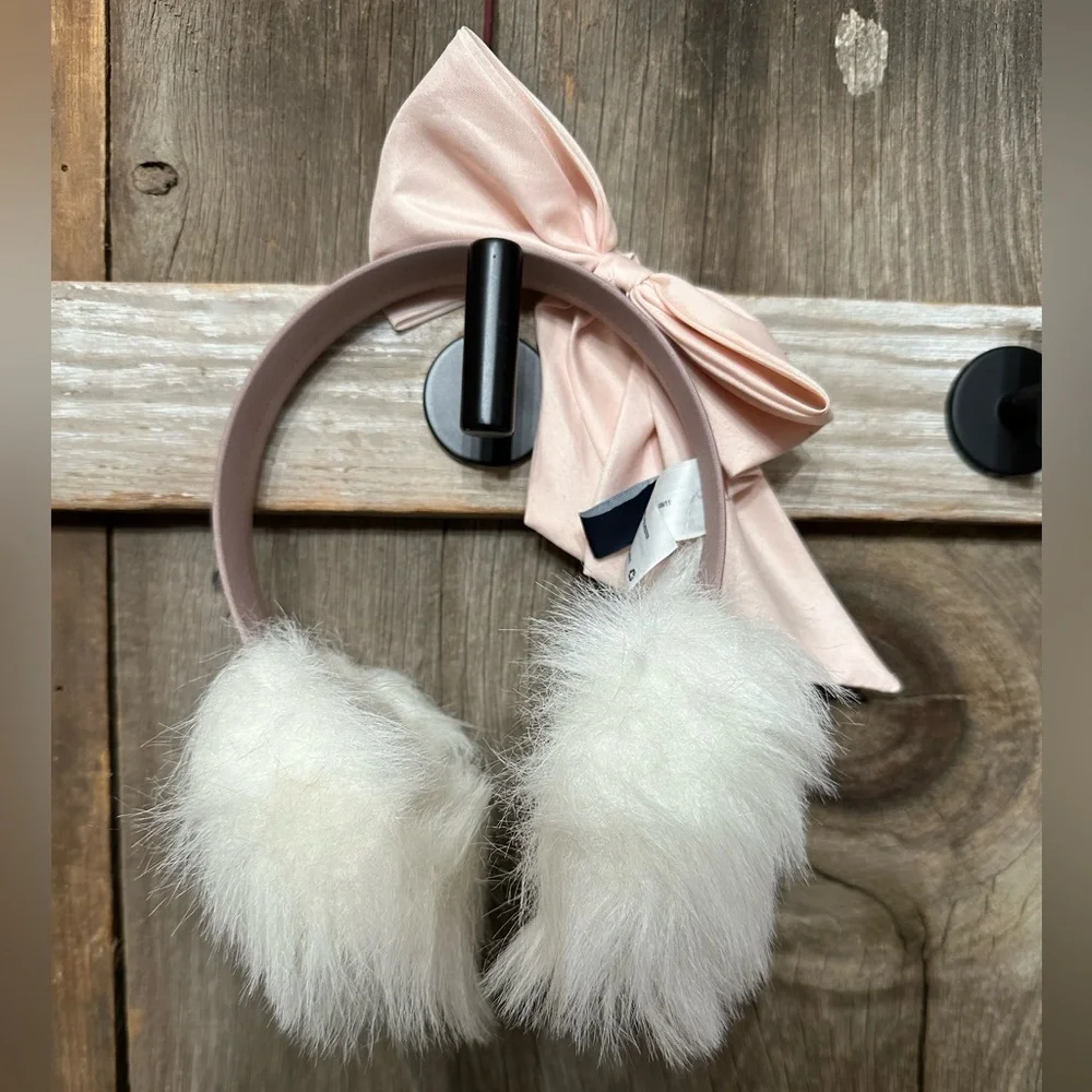GapKids Bow Ribbon Faux Fur Earmuffs in Pink White One Size